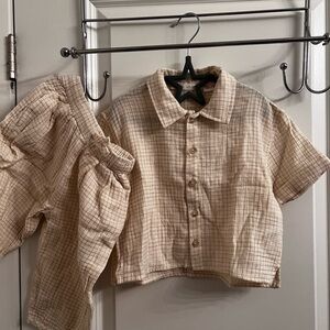 Zara Beige Plaid kids matching set